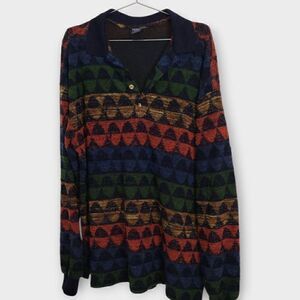 Vtg Focus Golf Mens Sweater Sz XL Italy Multi Color Wool Preppy‎ 70s